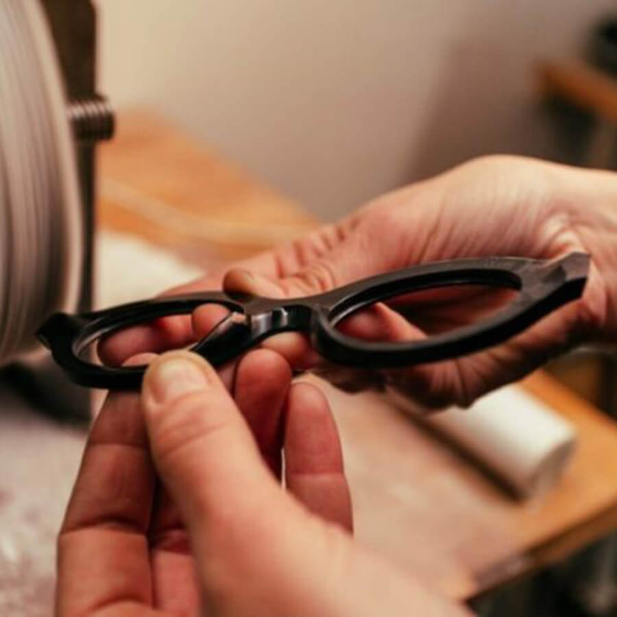 Glasses frames by Vue DC eyewear being handmade in the workshop.